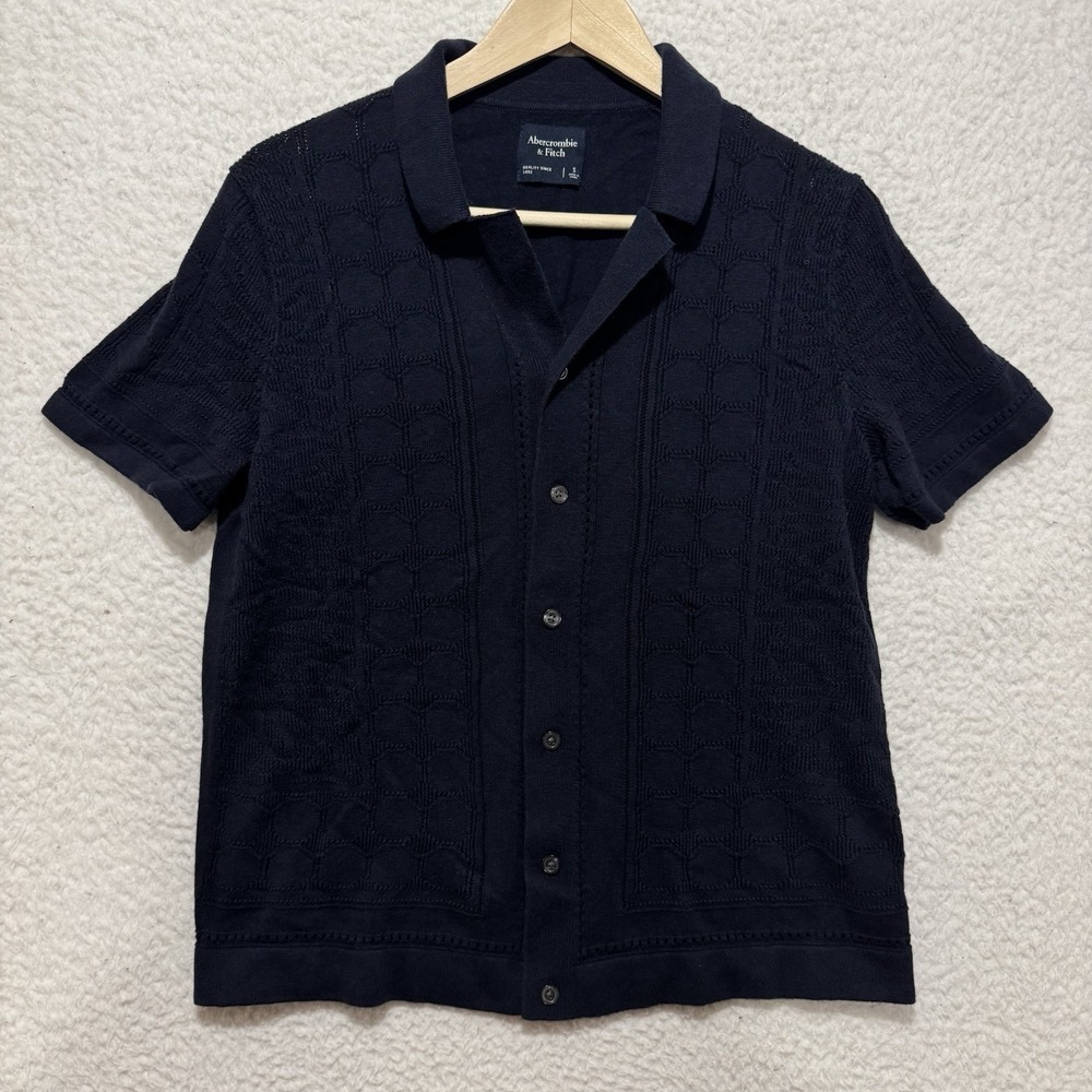 Abercormbie & Fitch‎ Womens Sz S Navy Knit Button Shirt Old Money Luxury